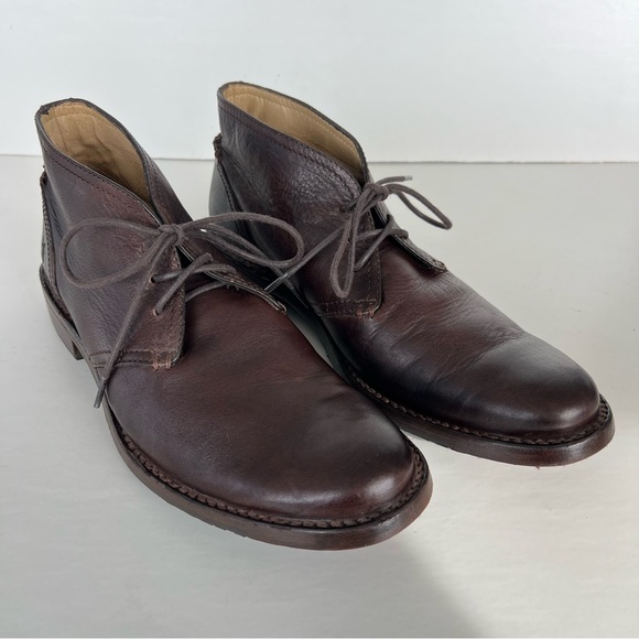 ♦️SOLD♦️FRYE Dark Brown Leather Braided Back Lace Up Chukka Ankle Boots Sz - Picture 3 of 16
